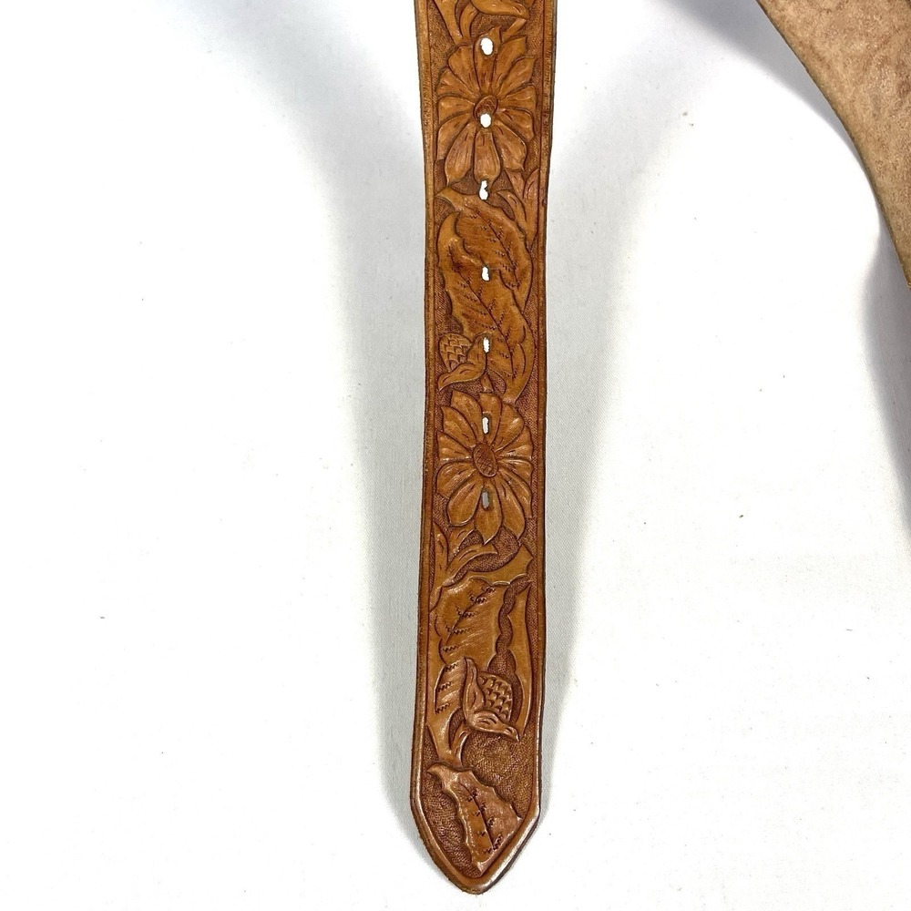 TREASA Tooled Leather Western Belt Strap 32 Tan Floral Cowboy - Picture 5 of 7